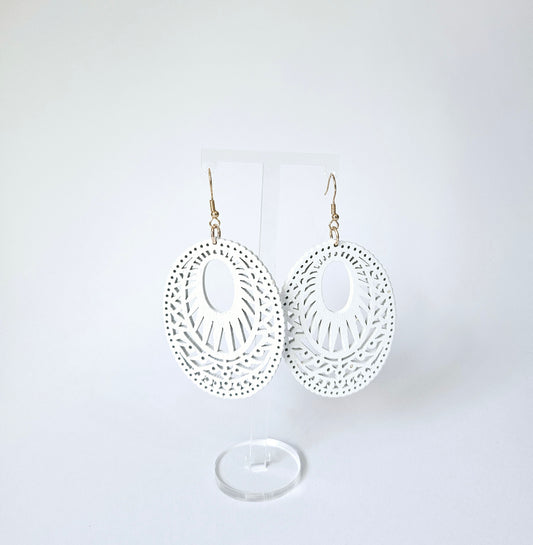 White Oval Hollow Out Earring