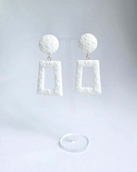 White Textured Geometric Drop Earring