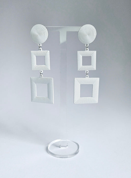White Geometric Square drop earring