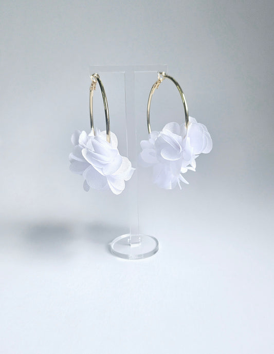 White Charming Floral Hoop Earring
