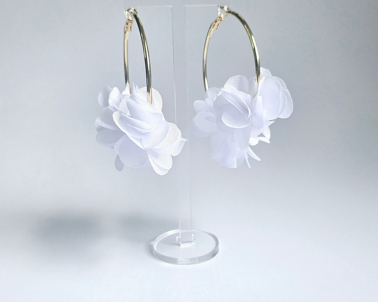 White Charming Floral Hoop Earring