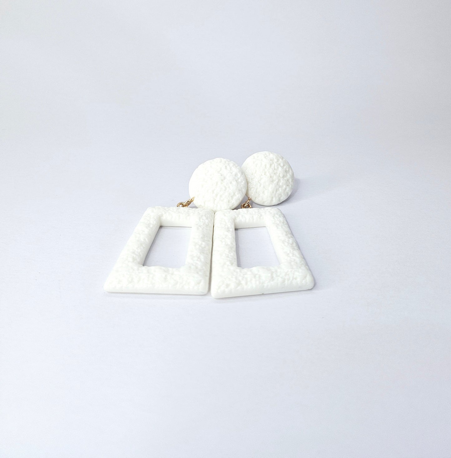 White Textured Geometric Drop Earring