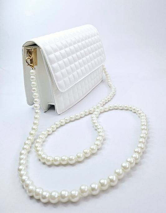 Princess White Rhinestone Pearl Chain Bag