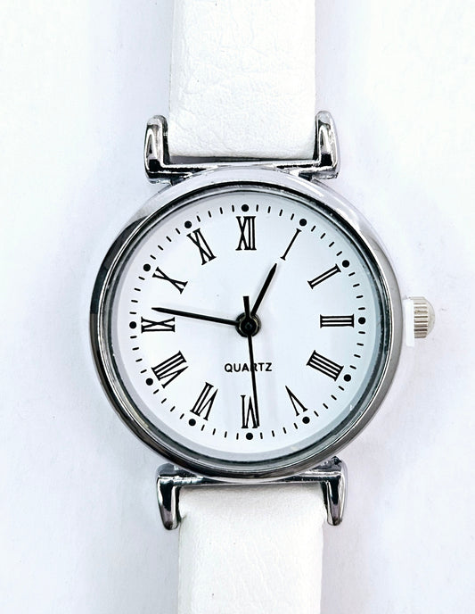 White Strap Watch With Roman Numerals