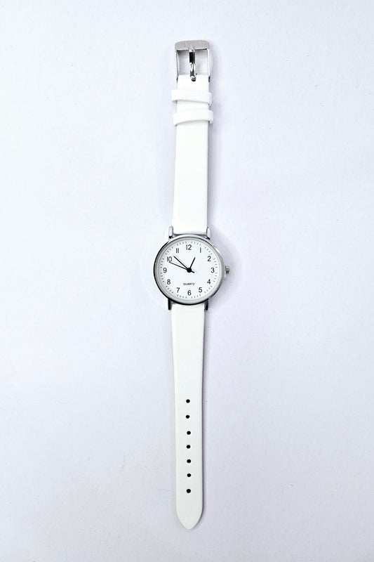 White Strap watch with Round Pointer