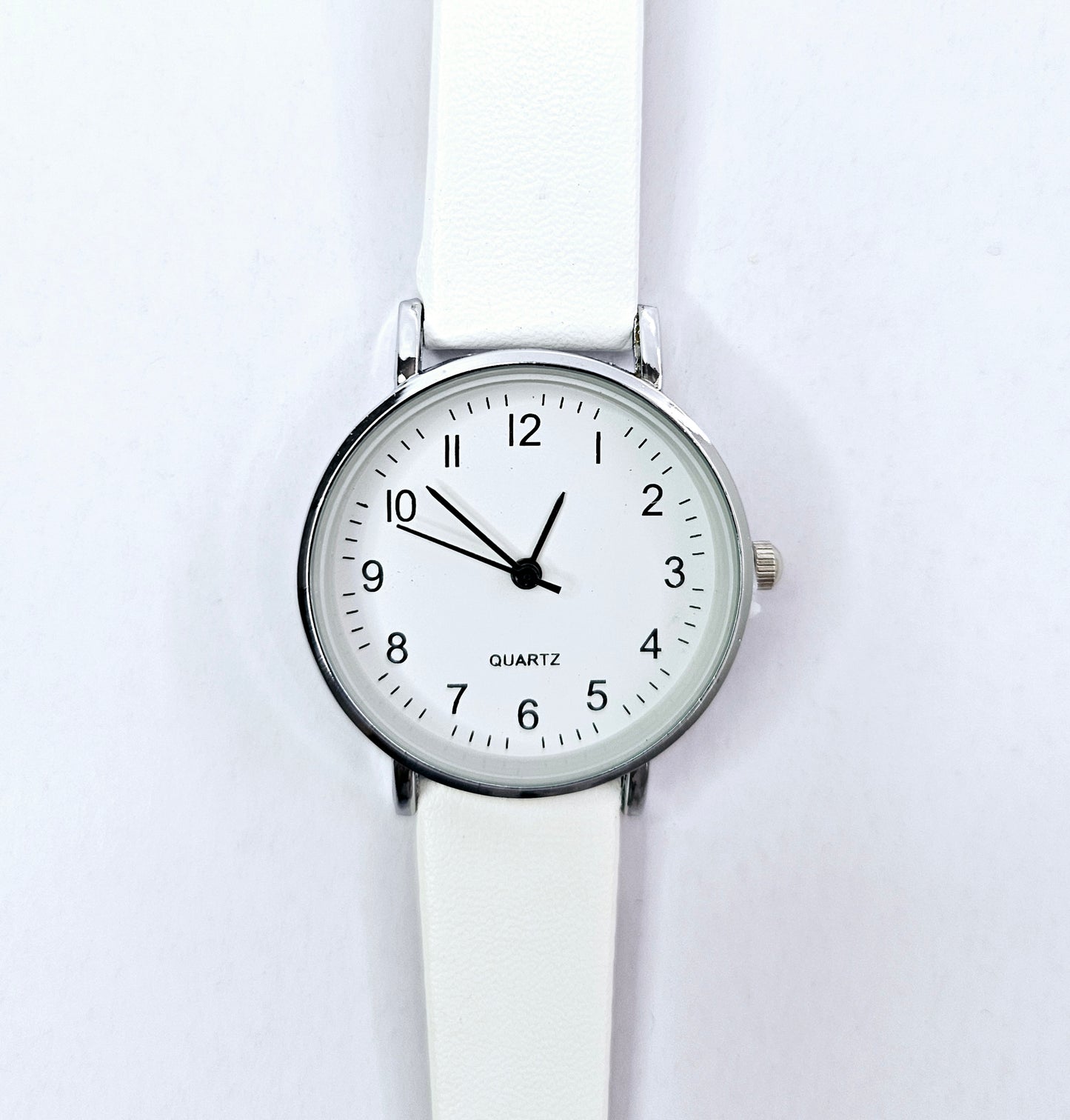 White Strap Watch With Round Pointer