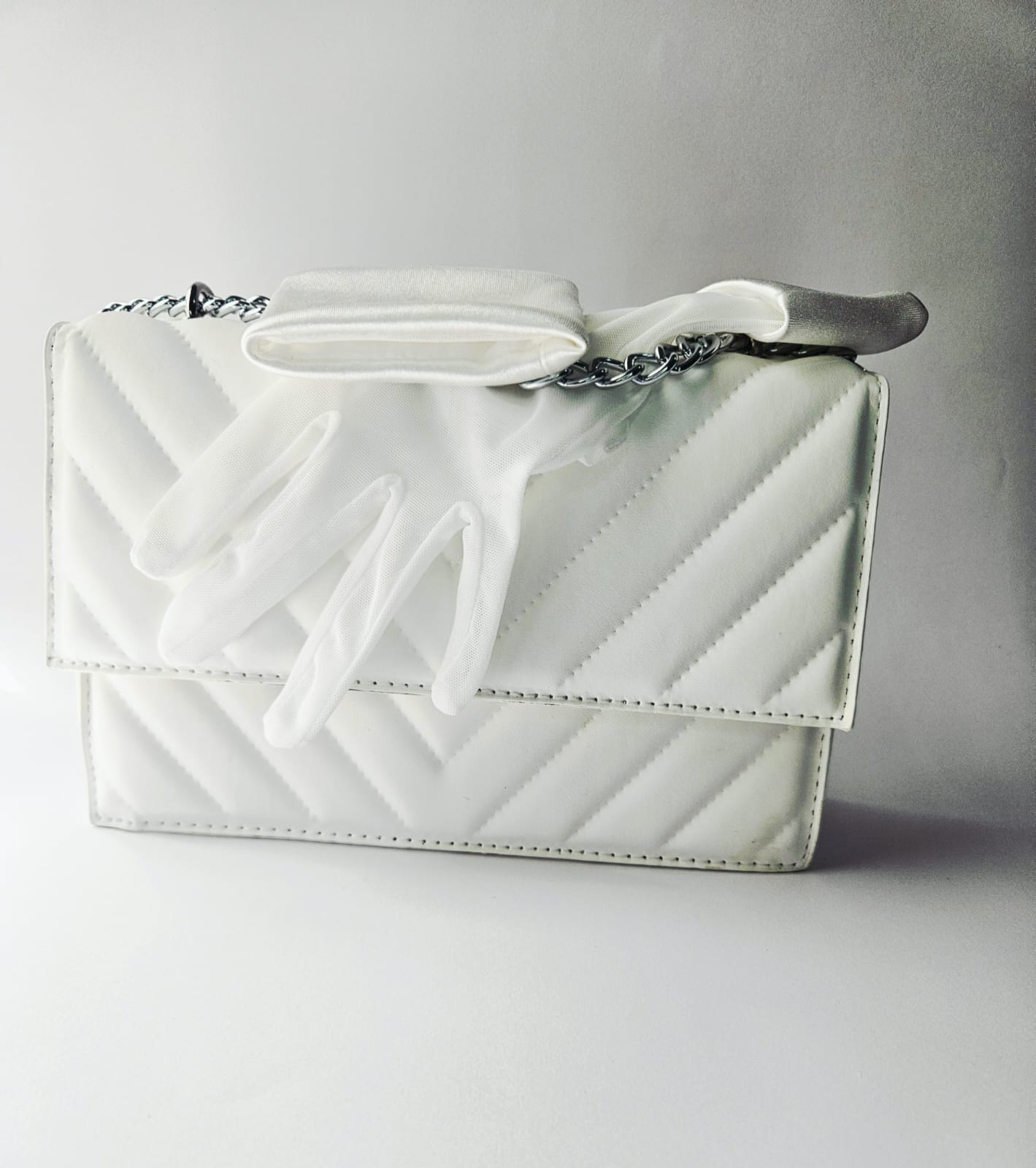 White Satin Trim Glove