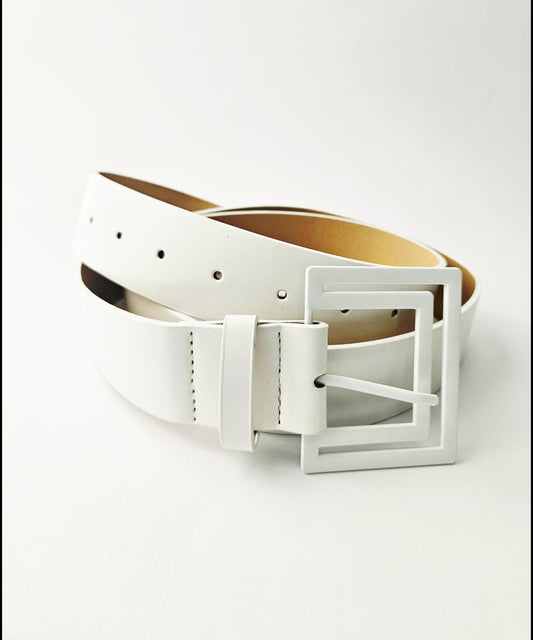 White Hollow Out Square Buckle Belt